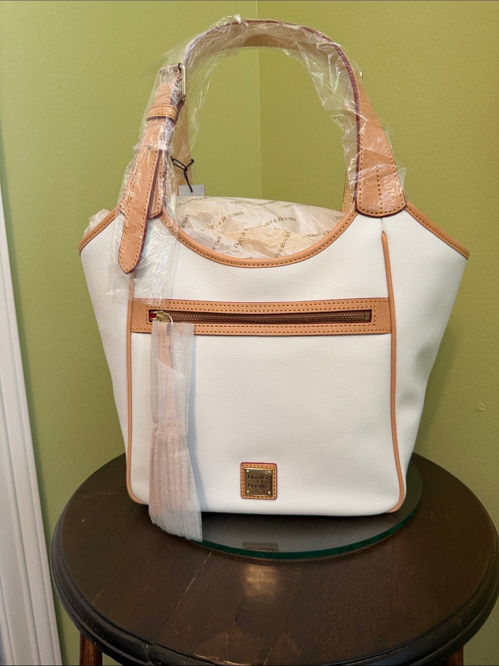 Dooney & Bourke White Tote with Tan Leather Trim- NWT